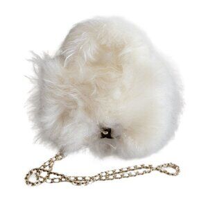Chanel Runway Couture White Fur Leather Top Handle Cross Body Bag